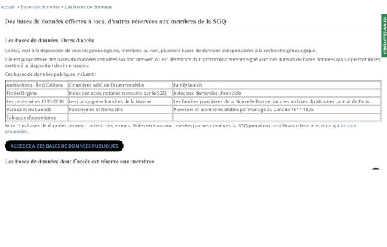 Les bases de données sur le site Web de la SGQ