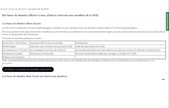 Bases de données sur le site Web de la SGQ